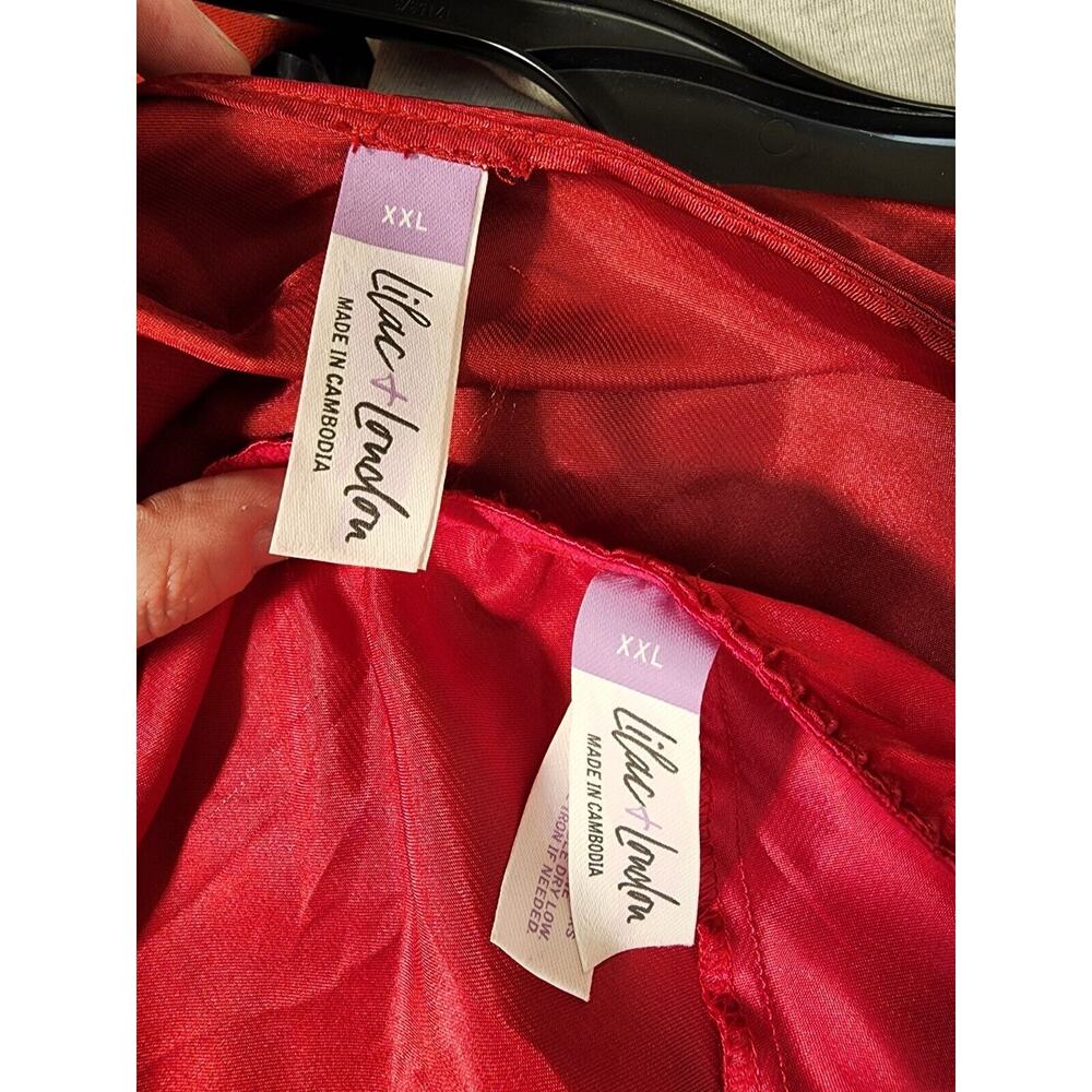 Lilac And London 2 Piece Lingerie Silk Size XXL Lace Hem Red Sleeveless 1689 - Picture 6 of 8